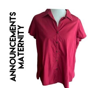 Announcements Maternity Very Berry Red Short Sleeve 100% Cotton Button Down Top